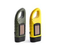 Lot de 2 lampes solaires à manivelle - Lampe torche LED portable avec mousqueton - Camping avec panneau solaire et 3 ampoules LED - Lampe de poche d'urgence à dynamo pour randonnée, escalade et plein