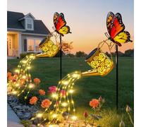 Lot de 2 lampes solaires de décoration de jardin, arrosoir solaire étanche avec piquets de jardin, lumière extérieure avec lumières en cascade pour extérieur, terrasse, porche, cadeau d'anniversaire