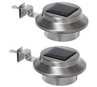Lot de 2 lampes solaires de gouttière en acier inoxydable avec matériel de fixation - Blanc chaud - Sans fil - Éclairage extérieur - Éclairage de gouttière