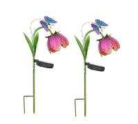 Lot de 2 lampes solaires de jardin, 39,9 cm, lampe solaire en forme de fleur de lotus avec piquet pour décoration de jardin, pelouse, cour Rose