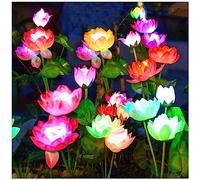 Lot de 2 lampes solaires de jardin - 7 couleurs changeantes en forme de lotus pour cour, décoration de jardin, panneau solaire plus grand et fleurs de lotus réalistes