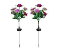 Lot de 2 lampes solaires de jardin à œillets, IP65, lumières LED décoratives extérieures, 70 cm de haut, piquets de fleurs artificielles pour pelouse, terrasse, allée, violet (violet)