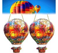 Lot de 2 lampes solaires de jardin en forme de montgolfière - Attrape-soleil teinté - Effet flamme - Lanternes solaires en acrylique à suspendre pour fenêtre extérieure - Décoration d'intérieur - 20 x