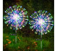 Lot de 2 lampes solaires de jardin étanches à 200 LED scintillantes avec 8 modes, décoration pour cour, terrasse, allée, pelouse, cour, extérieur, fée décorative (colorama, lot de 2)