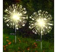 Lot de 2 lampes solaires de jardin étanches à 200 LED scintillantes avec 8 modes, décoration pour cour, terrasse, allée, pelouse, cour, extérieur, fée décorative (lumière chaude)