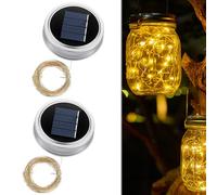 Lot de 2 lampes solaires de rechange - 7 cm - Couvercle de rechange pour bocaux Mason - Panneau solaire de rechange pour lampe de jardin - Étanche - Couvercle de rechange pour lampes en verre (2