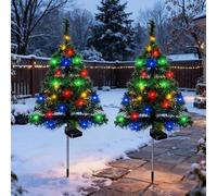 Lot de 2 lampes solaires de sapin de Noël artificielles étanches à énergie solaire pour cour, porche, allée, lumières d'ambiance LED pré-éclairées (vert)
