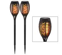 Lot de 2 lampes solaires d'extérieur à effet de feu Décor poinçonné Chemin de jardin Décoration Piquet de terre Luminaires