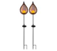 Lot de 2 lampes solaires d'extérieur à LED, aspect flamme, verre, boule, spots enfichables or, lampes à piquet de jardin