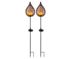 Lot de 2 lampes solaires d'extérieur à LED, aspect flamme, verre, boule, spots enfichables or, lampes à piquet de jardin
