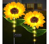 Lot de 2 lampes solaires d'extérieur en forme de tournesol, décoratives, étanches, changeantes, couleurs changeantes, pour jardin, cour, terrasse (blanc)