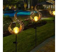 Lot de 2 lampes solaires d'extérieur en métal creux - LED décoratives - Lampe solaire d'extérieur - Torche solaire - IP65 - Décoration de jardin pour terrasse, chemin, cour, pelouse