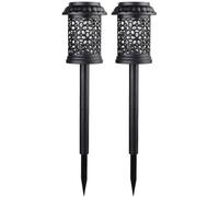 Lot de 2 lampes solaires d'extérieur étanches avec crochets de suspension et piquets, construction ABS et métal, deux modes d'éclairage pour terrasse, jardin, cour