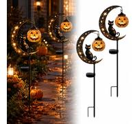 Lot de 2 lampes solaires d'Halloween en forme de chat et citrouille Noir