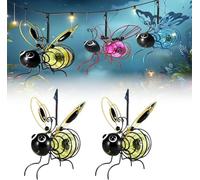 Lot de 2 lampes solaires en forme d'abeille à suspendre pour décoration de jardin - Lumières de simulation étanches à énergie solaire pour fête (jaune)