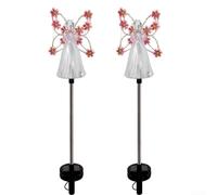 Lot de 2 lampes solaires en forme d'ange avec LED à changement de couleur pour décoration de jardin et d'extérieur, design résistant aux intempéries (rose)