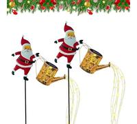 Lot de 2 lampes solaires en forme de bouilloire de Père Noël, arrosoir de jardin, décoration de pelouse avec LED qui coule pour extérieur, patio, allée, cadeaux de Noël uniques (B 2 pièces)