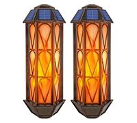 Lot de 2 lampes solaires en forme de flamme vacillante à 74 LED pour extérieur, marche/arrêt automatique, lanternes murales étanches pour jardin, porche, terrasse, camping, éclairage paysager