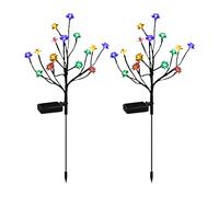 Lot de 2 lampes solaires LED en forme de lotus pour extérieur, éclairage de jardin, dégradé coloré, branche de fleur, lampe décorative, étanche, marche/arrêt automatique, lampe de paysage pour patio,