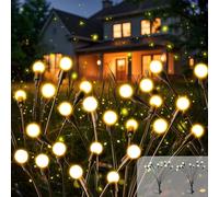 FIFlying Lot de 2 lampes solaires à 8 LED lucioles - Hauteurs améliorées - Modes en option - Lumière luciole - Étanche IP65 - Pour chemin, cour, terrasse