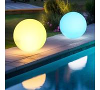 Lot de 2 lampes solaires RVB pour extérieur, 30 cm, avec télécommande, 16 changements de couleur, 1200 mAh, type C, rechargeables, IP66, étanche, pour étang, balcon, terrasse, pelouse, patio