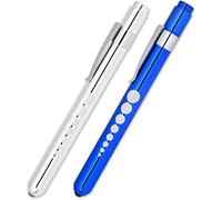 Lot de 2 lampes stylo LED pour infirmière et médecin avec jauge d'élève, lampe de poche diagnostic légère pour école d'infirmières, clinique, hôpital - Bleu et argent.