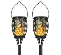 Lot de 2 lampes torches solaires avec effet de flammes vacillantes dansantes - 33 LED - Lumière solaire du crépuscule à l'aube - Contrôle automatique de l'éclairage - IP65 - Résistant à l'eau