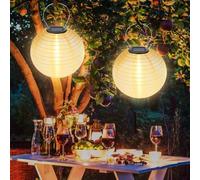 Lot de 2 lampions solaires d'extérieur : 30 cm, lanternes solaires d'extérieur avec capteur de lumière, lanterne LED, étanche, blanc chaud, suspendue, lanterne de jardin, guirlande lumineuse pour