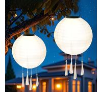 Lot de 2 lampions solaires d'extérieur résistants aux intempéries - 25 cm - Lanternes solaires d'extérieur pour l'extérieur - Blanc chaud - Lanternes de jardin suspendues pour jardin, balcon, cour (E)