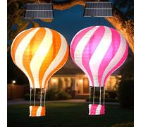 Lot de 2 lampions solaires d'extérieur résistants aux intempéries - Lampes solaires pour l'extérieur - Montgolfière - Lampions solaires - Ballons chauds - LED étanches - Pour jardin, balcon