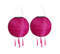 Lot de 2 lampions solaires d'extérieur résistants aux intempéries - Lanternes solaires à LED - Étanche - Avec pompon - Lampes solaires à suspendre - En papier - 20 cm - Rose