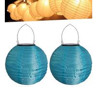 Lot de 2 lampions solaires d'extérieur résistants aux intempéries - Multicolore - Blanc chaud - Pour l'extérieur - Pour jardin, cour, terrasse, mariage, fête - 30 cm - 2 pièces - Bleu