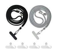 Lot de 2 lanières de poche pour téléphone portable avec 4 patchs transparents - Chaîne universelle pour téléphone portable - Pendentif de téléphone portable réglable