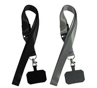 Lot de 2 lanières réglables téléphone portable, chaîne smartphone, sangle cou amovible, convient à plupart modèles de smartphone, téléphone portable, appareil photo, porte-cartes (noir, gris), Nylon