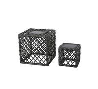 Lot de 2 Lanternes cubes solaires en polyrotin gris LED blanc chaud LOUY H26cm et H16cm