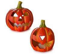 Lot de 2 lanternes de citrouille comme décoration d'Halloween - Lanternes décoratives Jack-O - Décoration de salon effrayante - Photophore comme décoration d'automne à l'intérieur et à l'extérieur