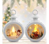 Lot de 2 lanternes de décoration de Noël à LED - 12 x 8,5 cm - À suspendre - Rondes - Avec piles - Pour l'intérieur et l'extérieur - Blanc