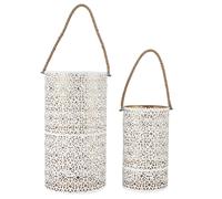 HOME DECO FACTORY - HD0037 Lanterne en Métal Ajouré - Conçu pour Intérieur et Extérieur - Compatible avec Bougies Parfumées - Taille M1 - Couleur Blanc Or