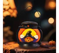 Lot de 2 lanternes décoratives d'Halloween - Citrouille - Squelette LED - Avec bougie LED - Lanterne lumineuse en céramique - Pour décoration intérieure et extérieure - Jardin - Décoration de table