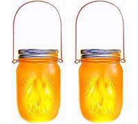 Lot de 2 lanternes décoratives solaires en verre LED blanc chaud JAMY FLAME H14cm