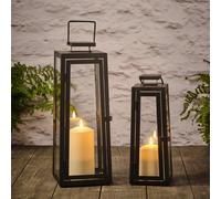 Lot de 2 Lanternes d'Extérieur en Métal Noir avec Bougies TruGlow®