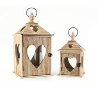 Lot de 2 lanternes en bois et verre avec cœur Cœur fenêtre - Marron - Table en bois lanternes lanternes photophores lanternes de jardin décoration maison de campagne
