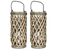 Lot de 2 lanternes en bois tressé - Hauteur : 40 cm - Décoration de jardin