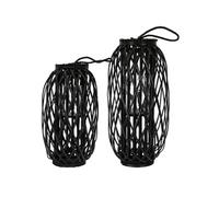 Lot de 2 Lanternes en Rotin 50x Ø28 cm / 60x Ø27 cm avec Anse Noir Bois
