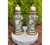 Lot de 2 lanternes funéraires avec roses de couleur dorée - Bougie funéraire - Sans socle - Bougies incluses