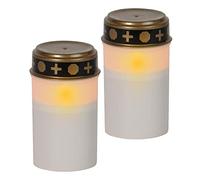 Lot de 2 lanternes funéraires LED avec minuterie - Avec batterie - Blanc - Pour l'extérieur