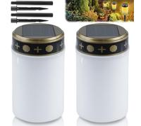 Lot de 2 lanternes funéraires solaires avec LED, 7 x 12 cm, bougie étanche avec capteur de lumière pour l'extérieur, bougie funéraire avec piquet de terre