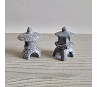 Lot de 2 lanternes japonaises miniatures pour terrarium de table, jardin zen, jardin féérique, bonsaï, décoration d'arbre (gris foncé)