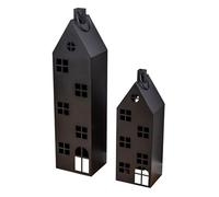 Lot de 2 lanternes maison - Hauteur : 65-95 cm - En métal noir - Décoration - Style industriel - Bougeoir - Décoration lumineuse