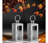 Lot de 2 lanternes Marrakech en acier inoxydable et verre Marra transparent 30 cm | Photophore oriental | Lanterne marocaine en verre pour l'intérieur | Photophore de jardin marocain pour l'extérieur